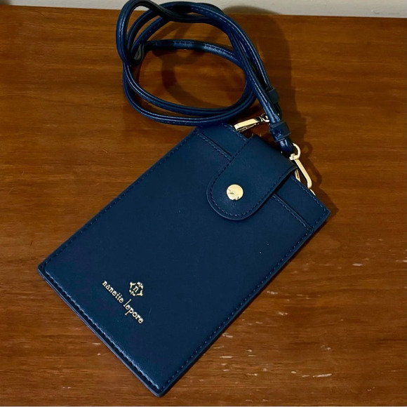 Nanette Lepore| Blue Leather Crossbody Purse Cell Phone ID Passport Bag 7  x 4” - Picture 1 of 4